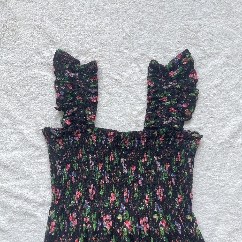 Floral Square-Neck Midi Dress - Black with Pink & Green Floral - Picture 3 of 8